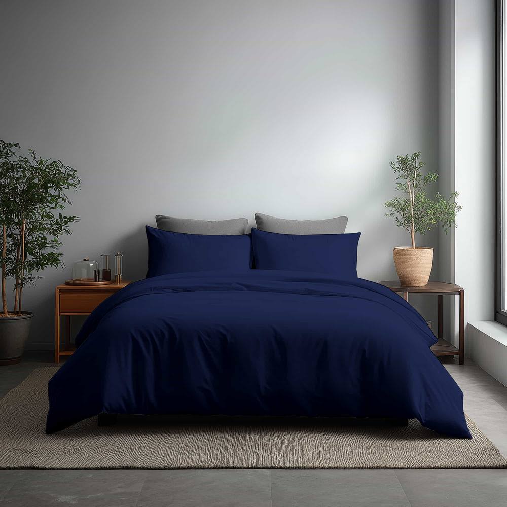 Snug City Microfibre Soft Touch Duvet Cover & Pillowcase/s Set Bed Linen in Navy