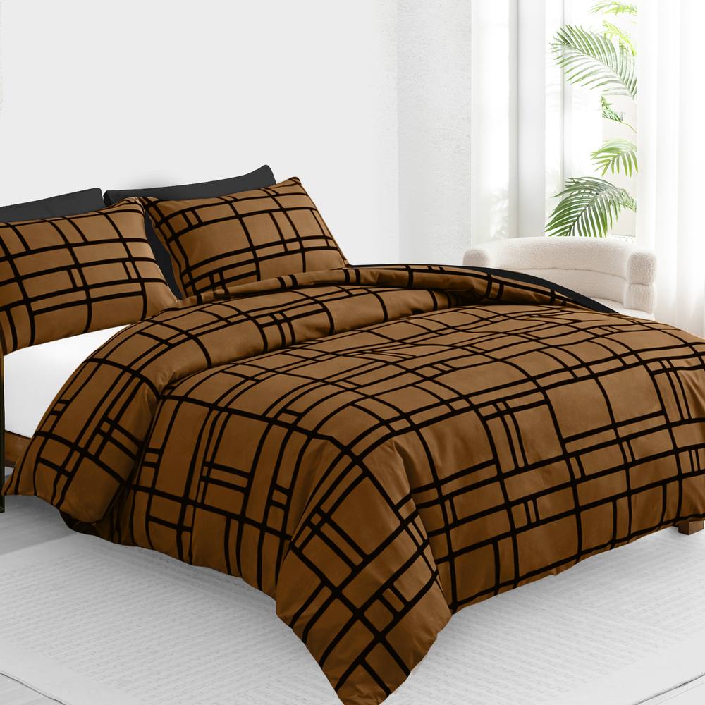 Grace Reversible Duvet Cover Sets Hypoallergenic Bedding Sets in Brown