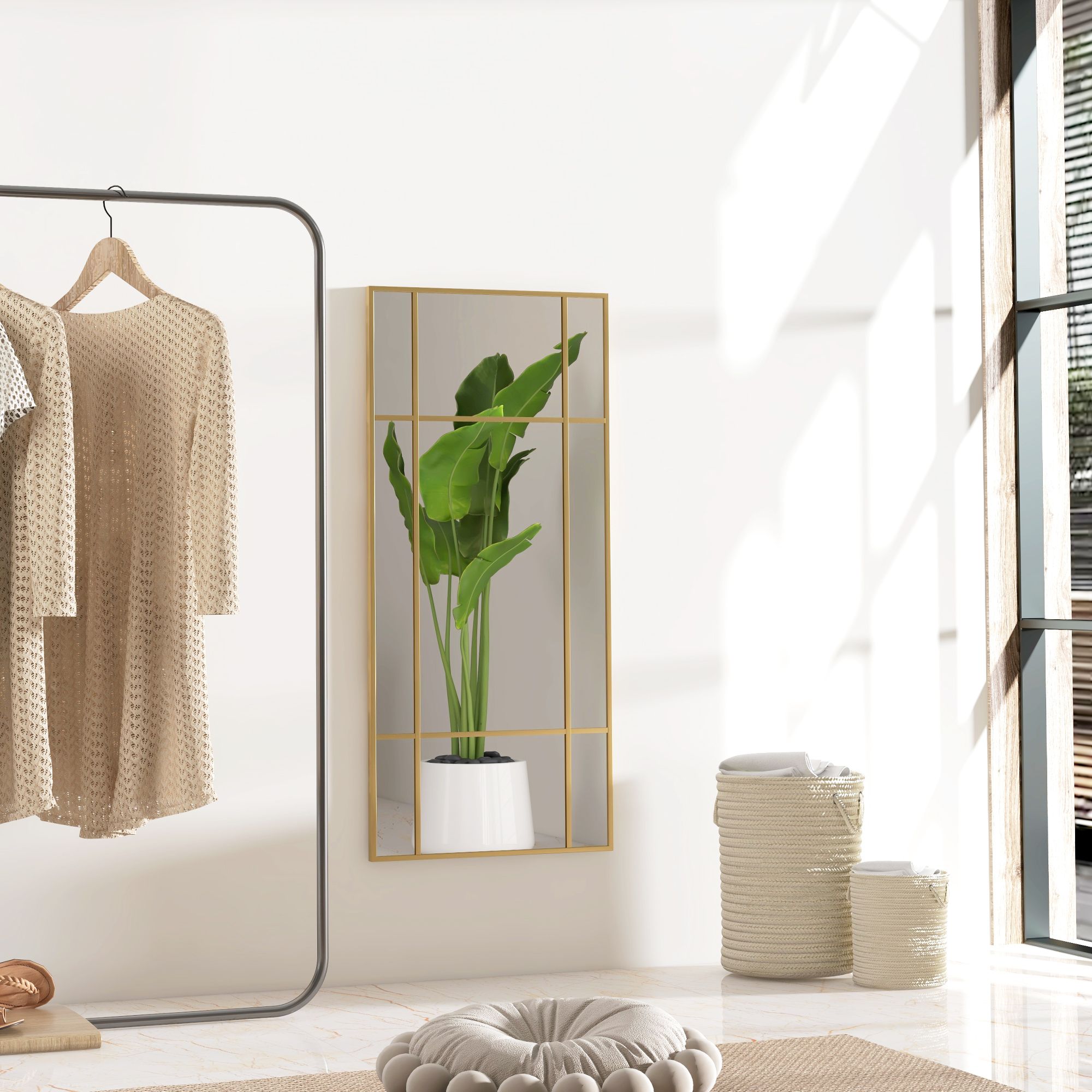 HOMCOM 110 x 50cm Wall Mirror Metal Frame Vanity Mirror for Living Room in Gold