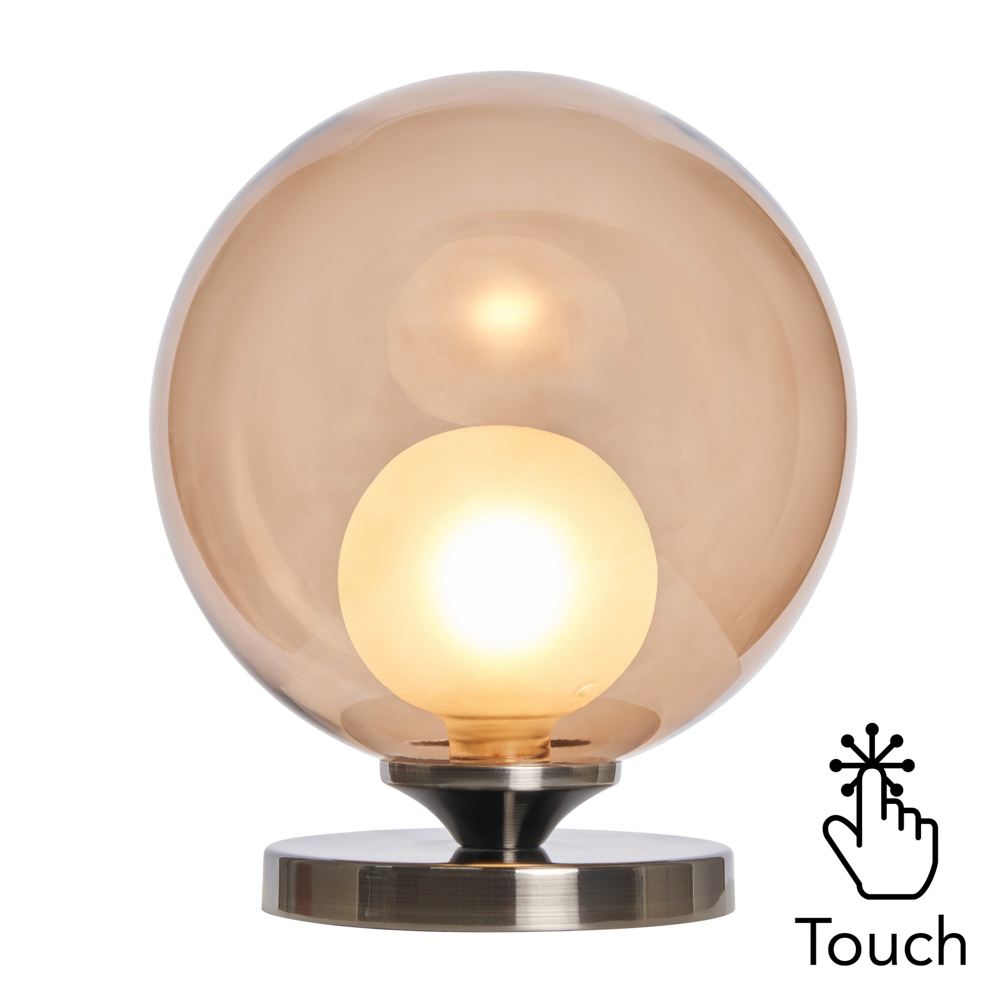 Petrice Touch Table Lamp with Glass Shade, Black Nickel