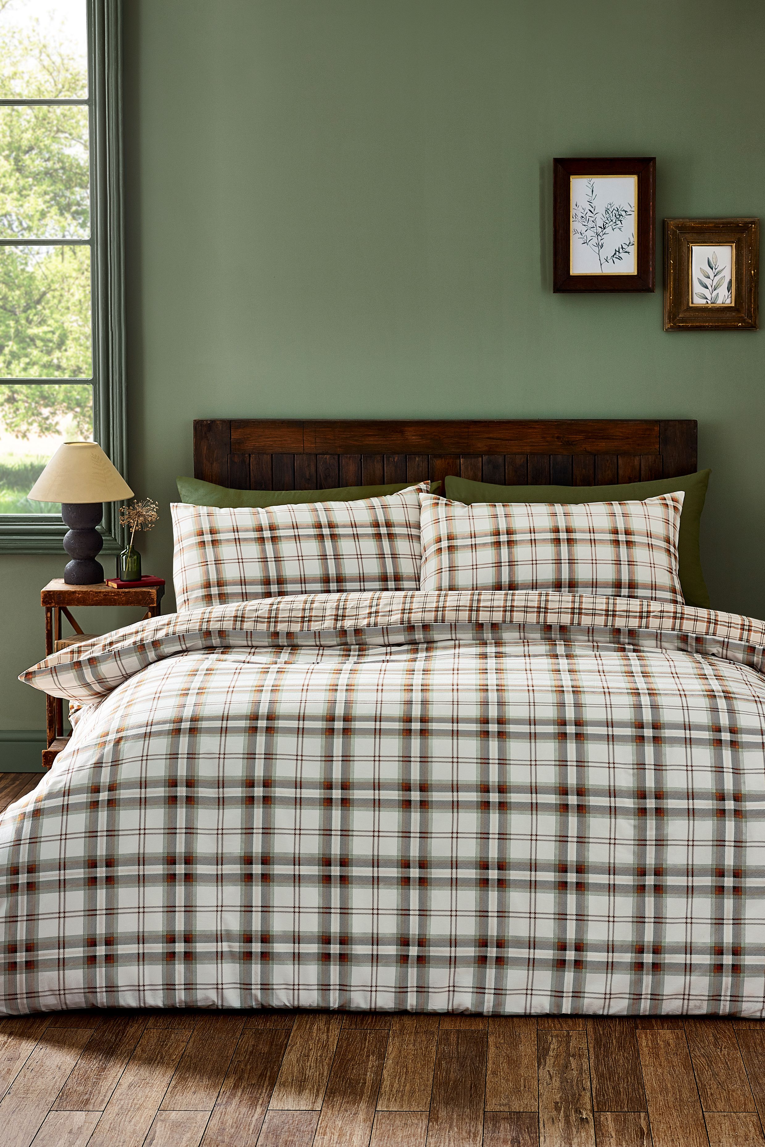 Catherine Lansfield 'Kelso Check' Reversible Duvet Cover Set in Burnt Orange