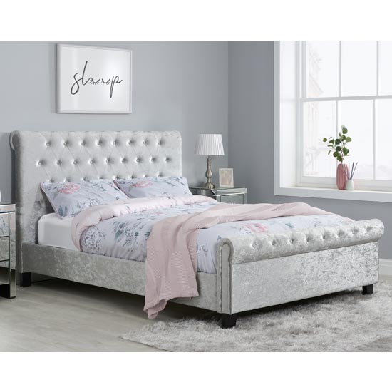 Sienna Fabric Small Double Bed In Steel Crushed Velvet