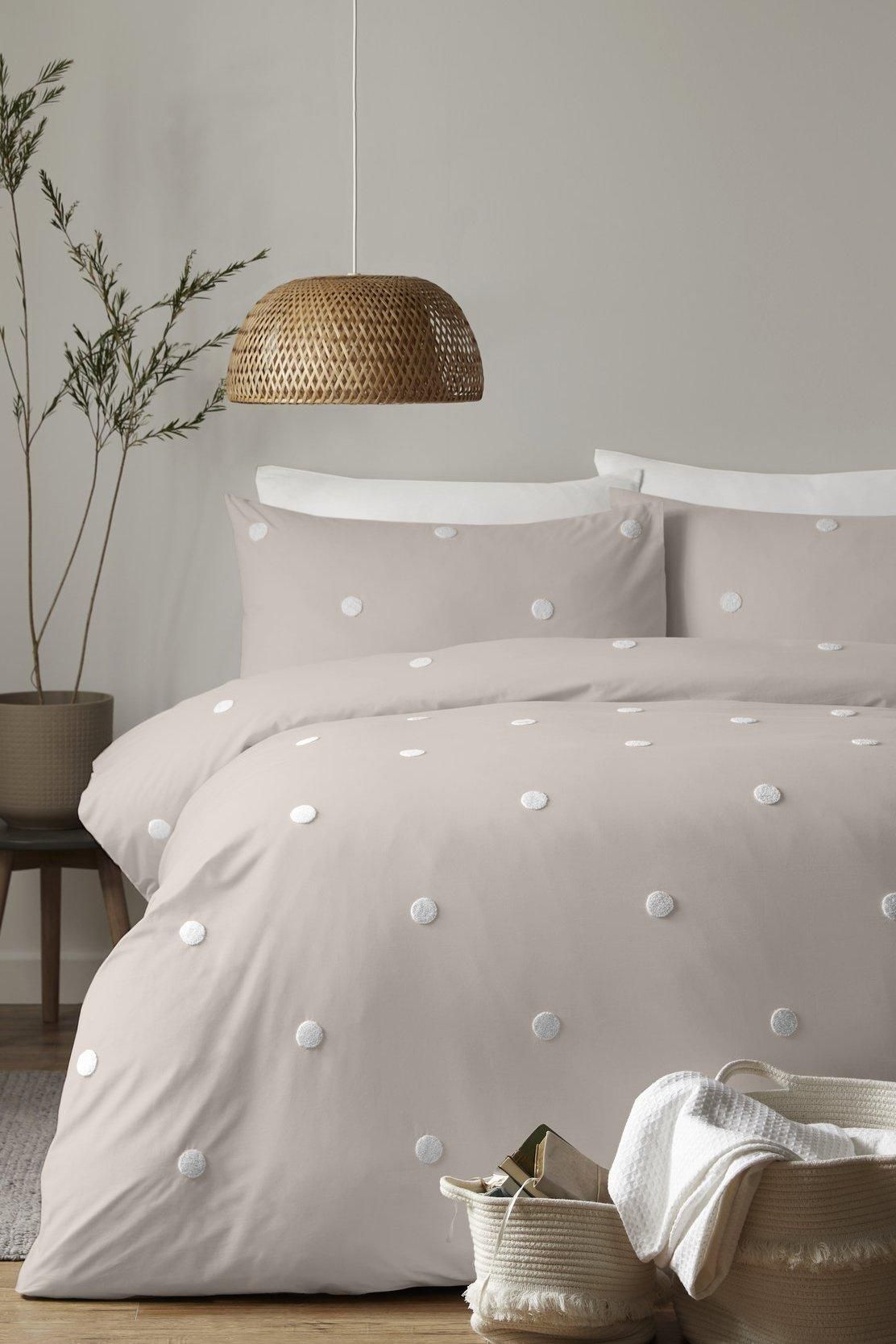 Appletree 'Dot Garden' 100% Cotton Embellished Duvet Cover Set in Off-White