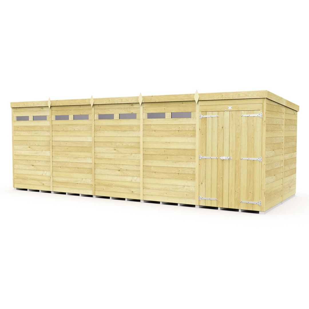 Buttercup Farm 20 x 8 Feet Pent Security Shed - Double Door - L231 x W589 x H201 cm in Brown