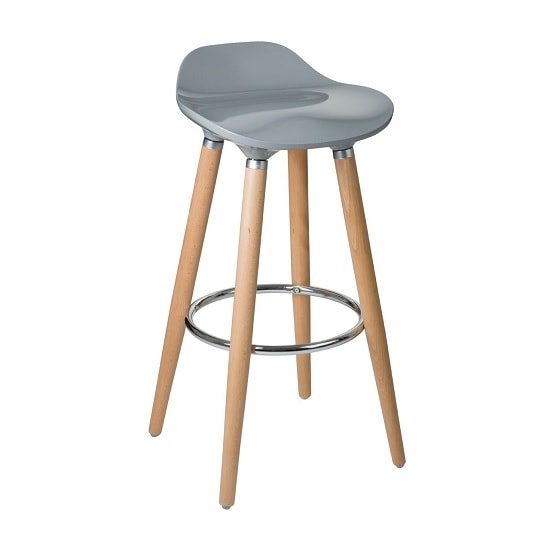 Adoni Modern Bar Stool In Grey ABS With Beechwood Legs