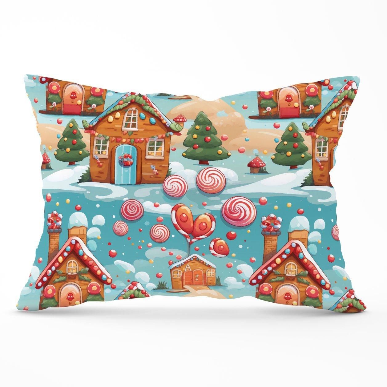 Warren Reed - Designer Christmas Gingerbread House Cushions in Blue