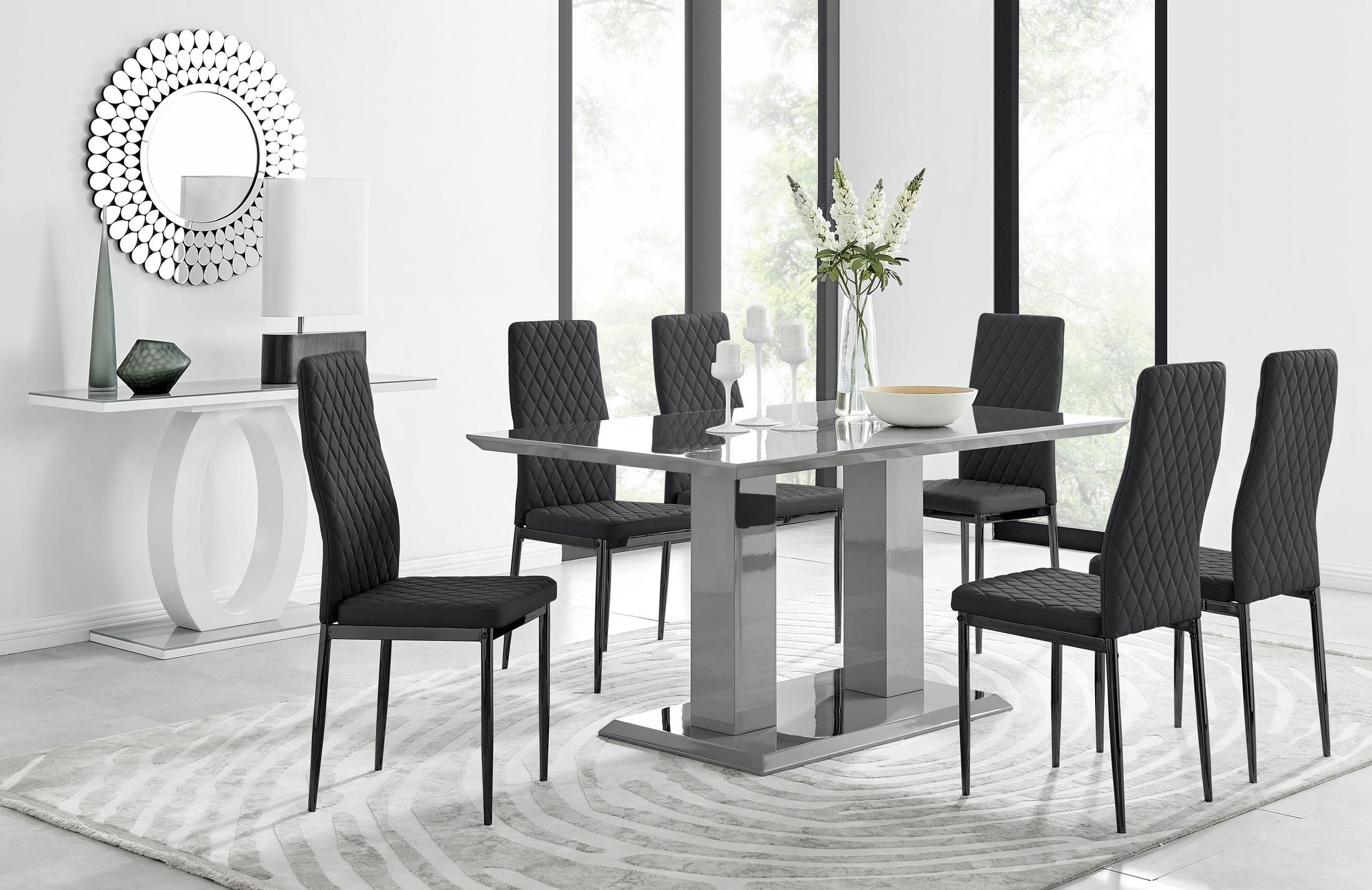FurnitureboxUK Imperia 6 Grey Dining Table & 6 Milan Black Leg Chairs