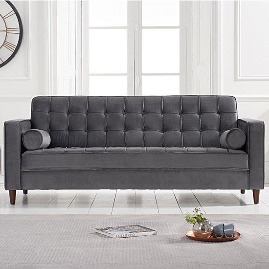 Revati Velvet Upholstered 3 Seater Sofa In Grey