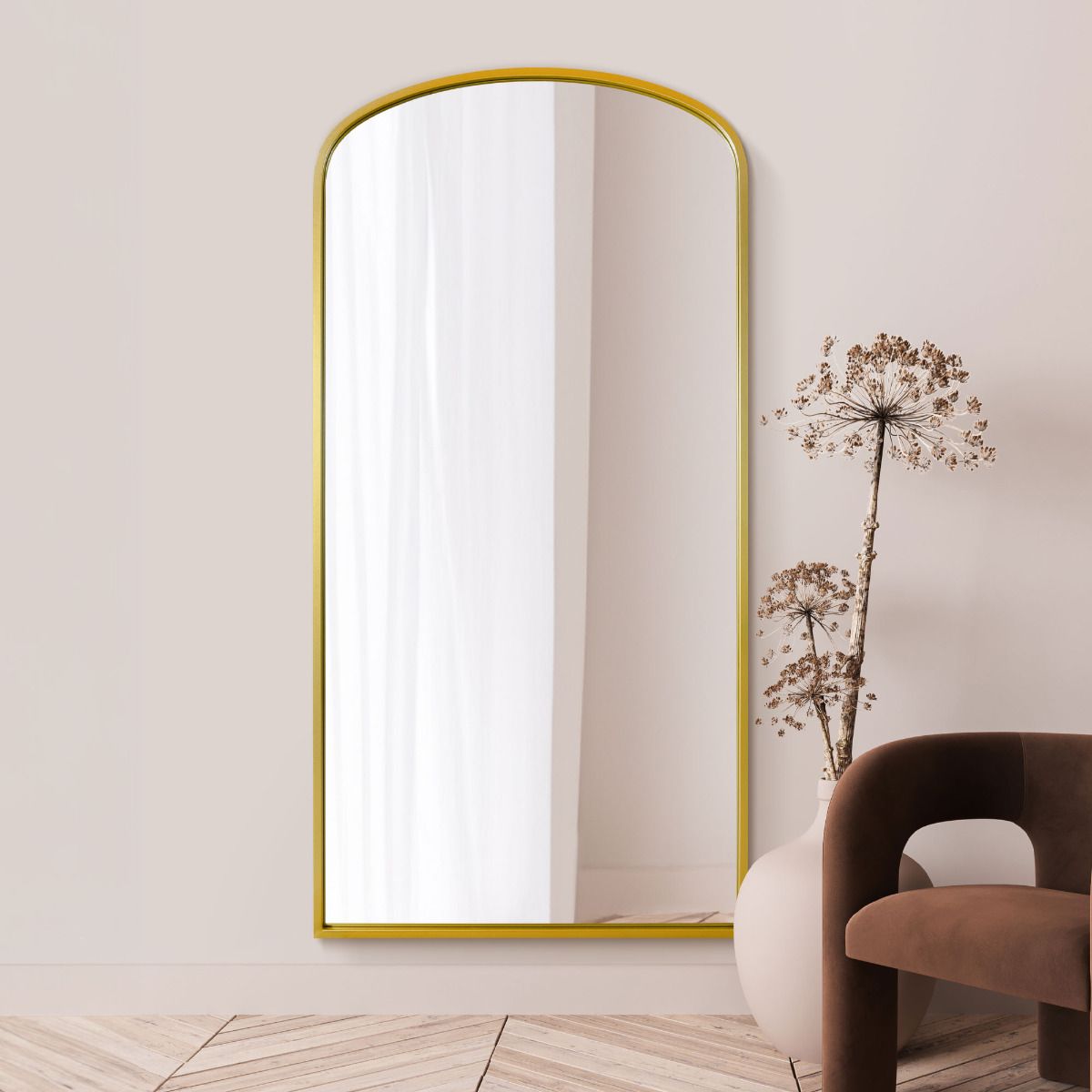 MirrorOutlet Gold Metal Framed Arched Wall Leaner Mirror 79"x39" (200x100CM) 6