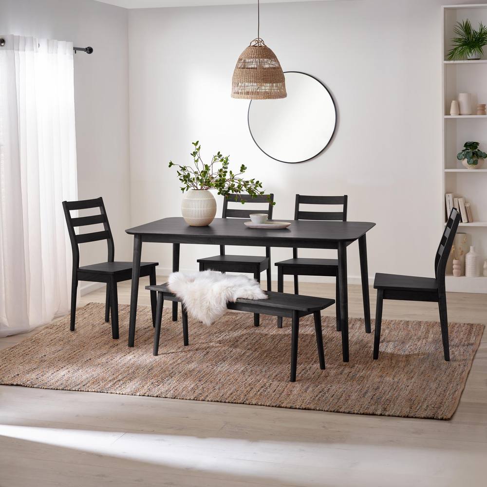 FurnitureboxUK Lynton Large Black Wooden Dining Table with 4 Chairs & Bench