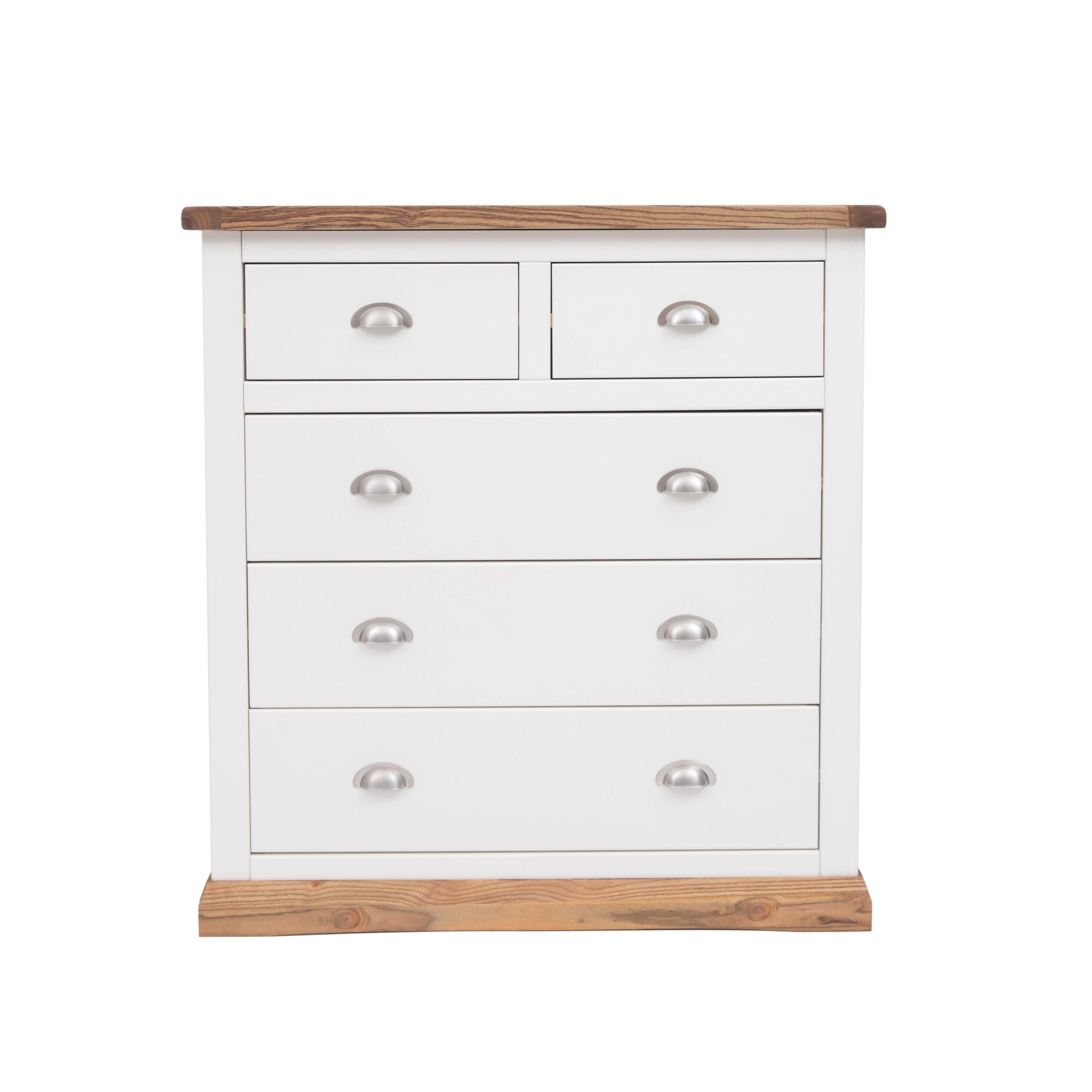 Cabinet Bits Tropea 5 Drawer Chest of Drawers Chrome Cup Handle in Off-White