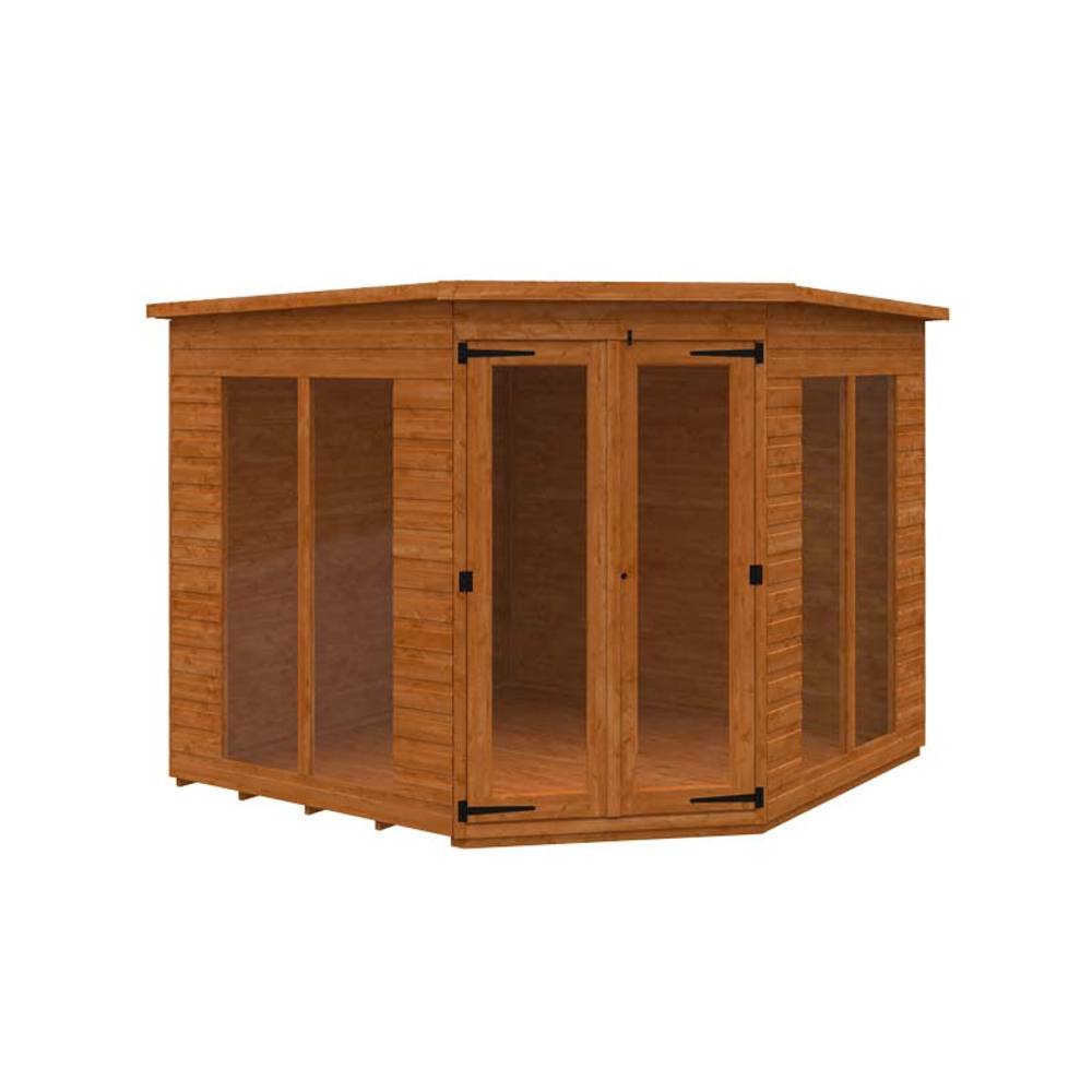 Buttercup Farm 8 x 8 Feet Ful Pane Cornerhouse 12mm Shed - Solid Wood/Softwood/Pine in Burnt Orange