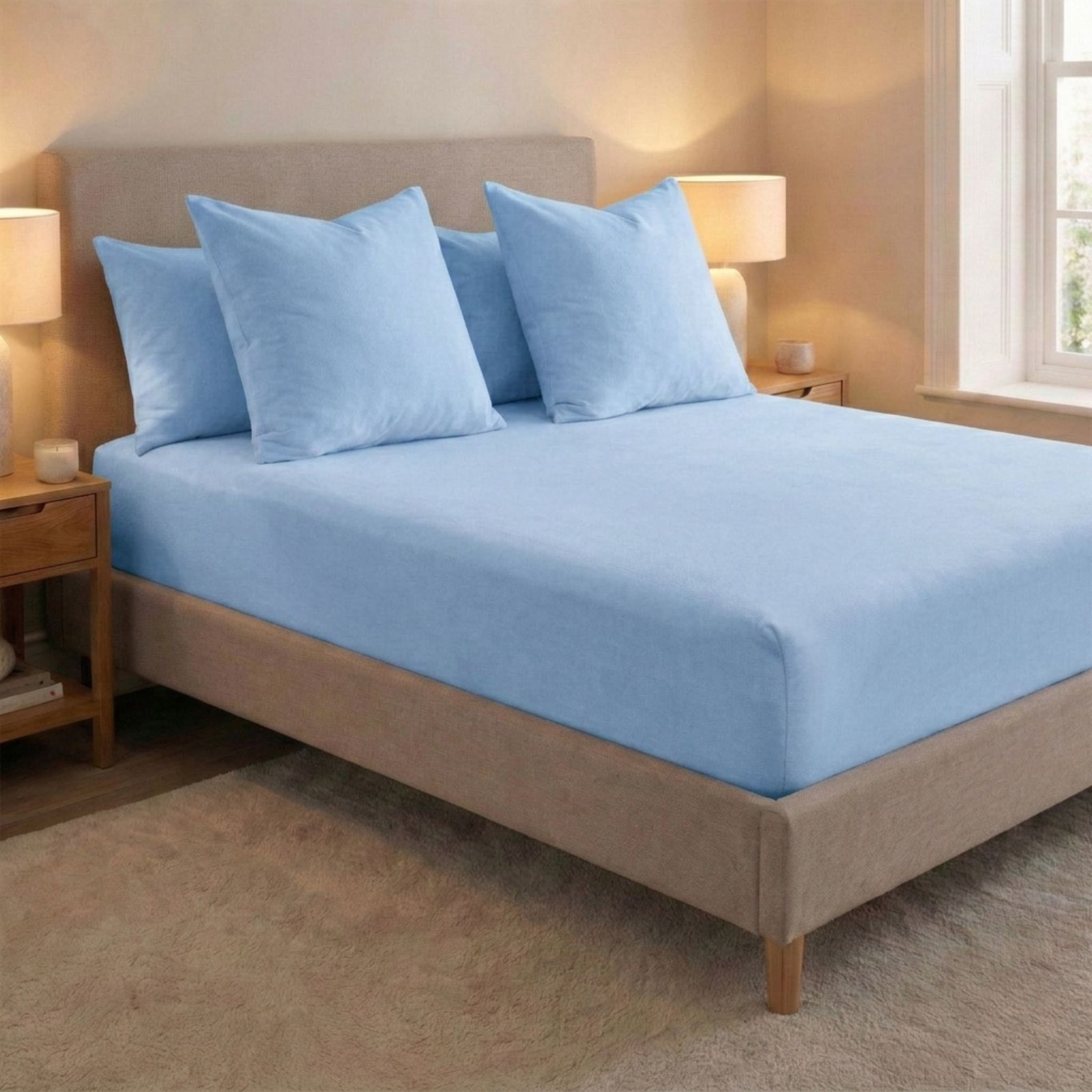Smart Living Brushed Cotton Bed Linen Fitted Bedsheet or Pillowcase Pair Non Iron in Blue
