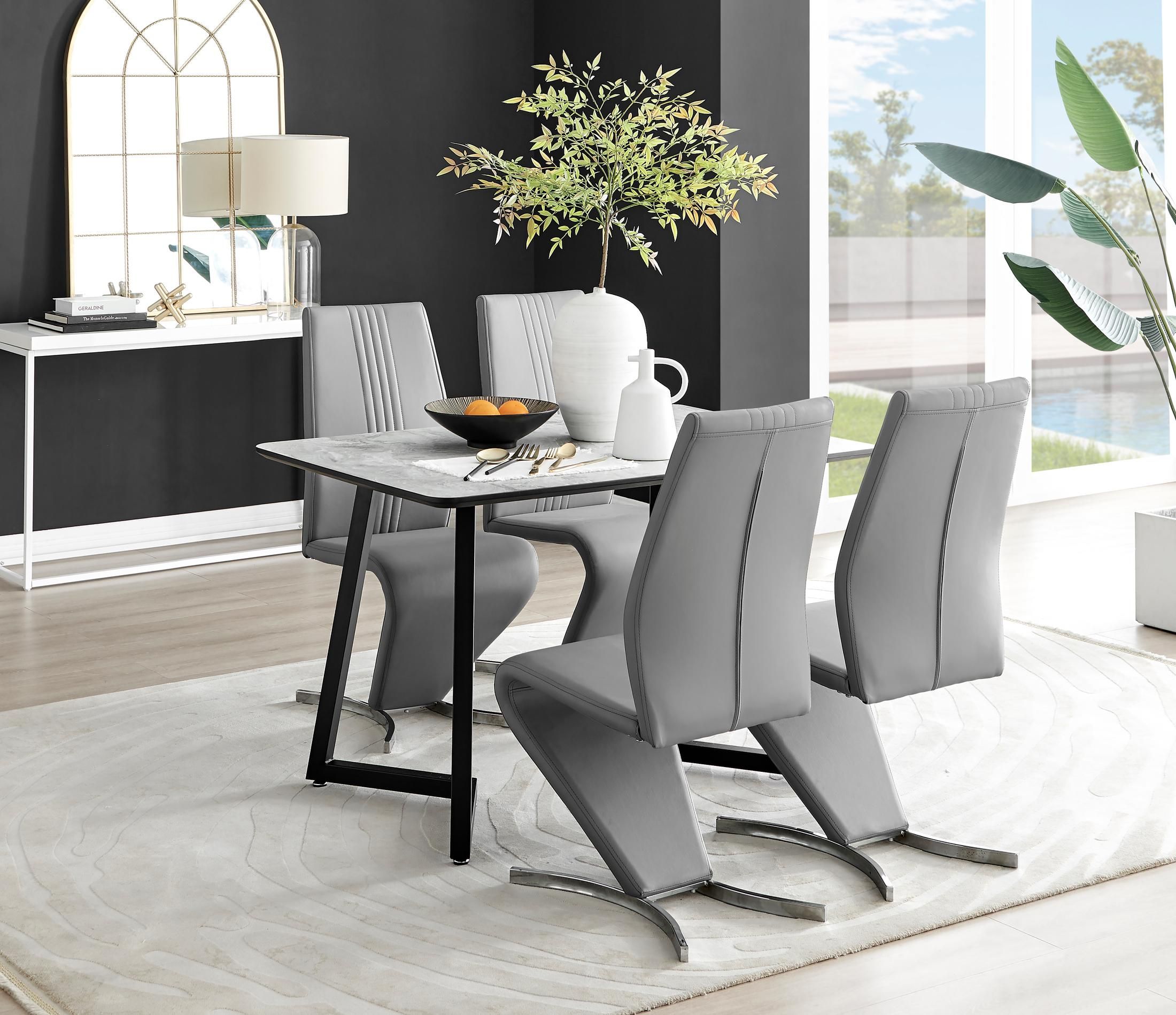 FurnitureboxUK Carson White Marble Effect Dining Table & 4 Willow Chairs in Grey