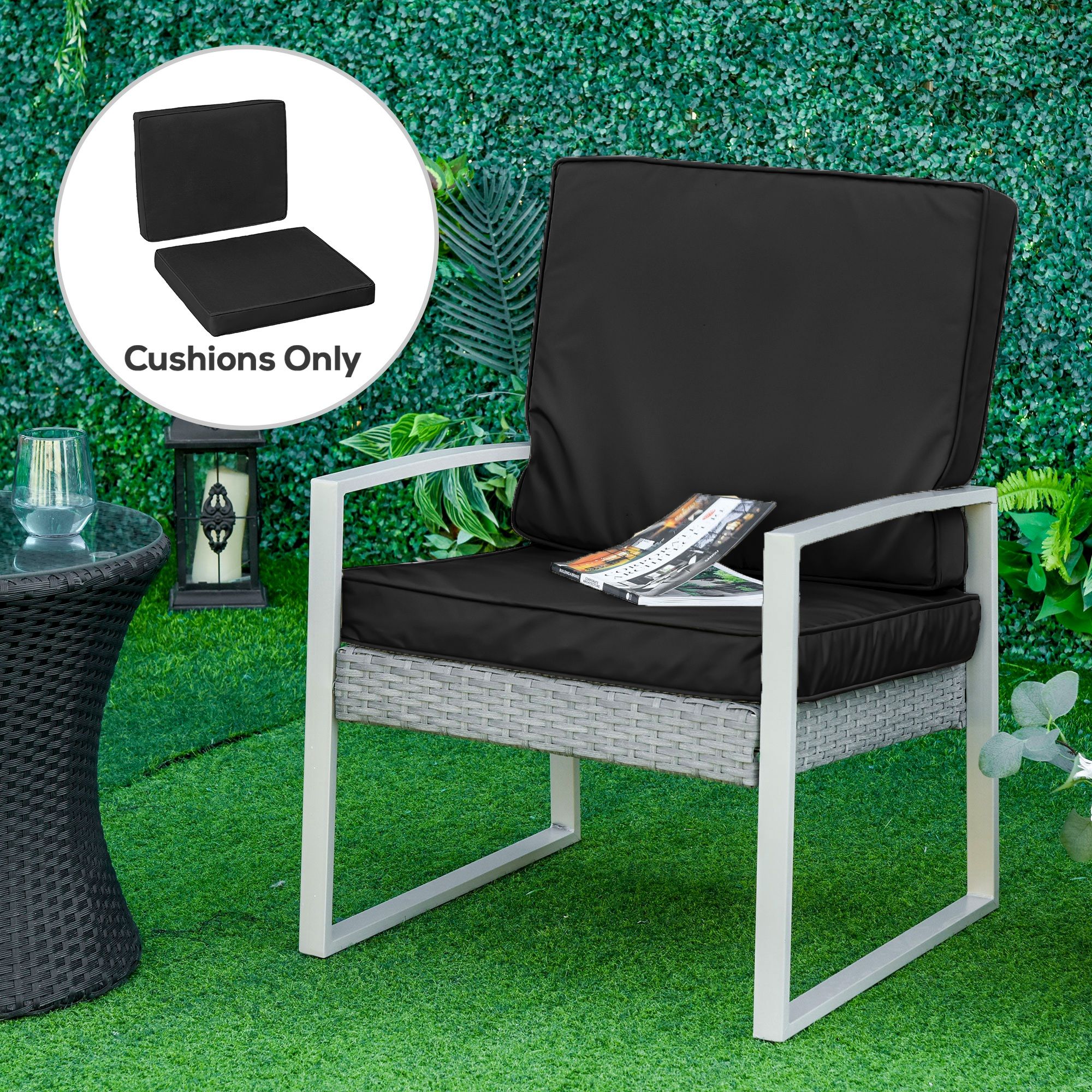 OUTSUNNY Outdoor Seat & Back Cushion Set Replacement Cushions in Black