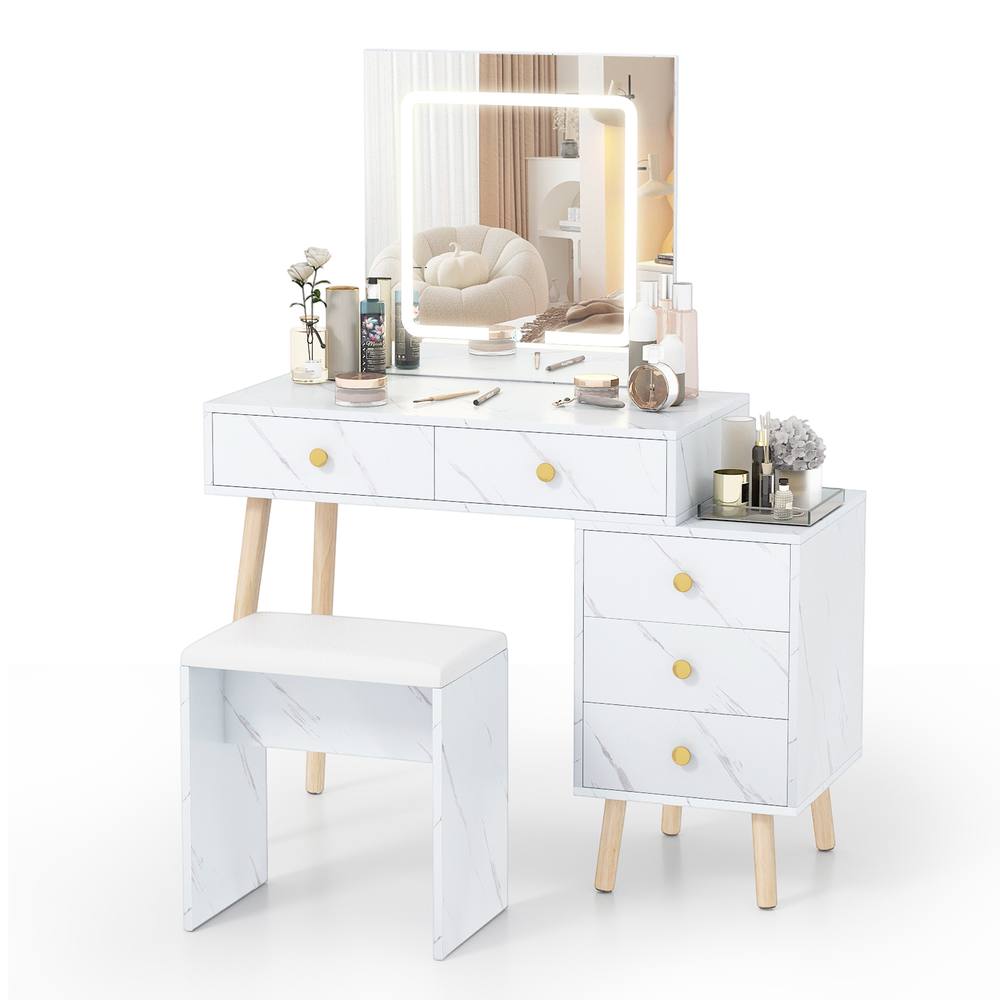 Costway Makeup Vanity Set Vanity Desk with Mirror & Lights in White