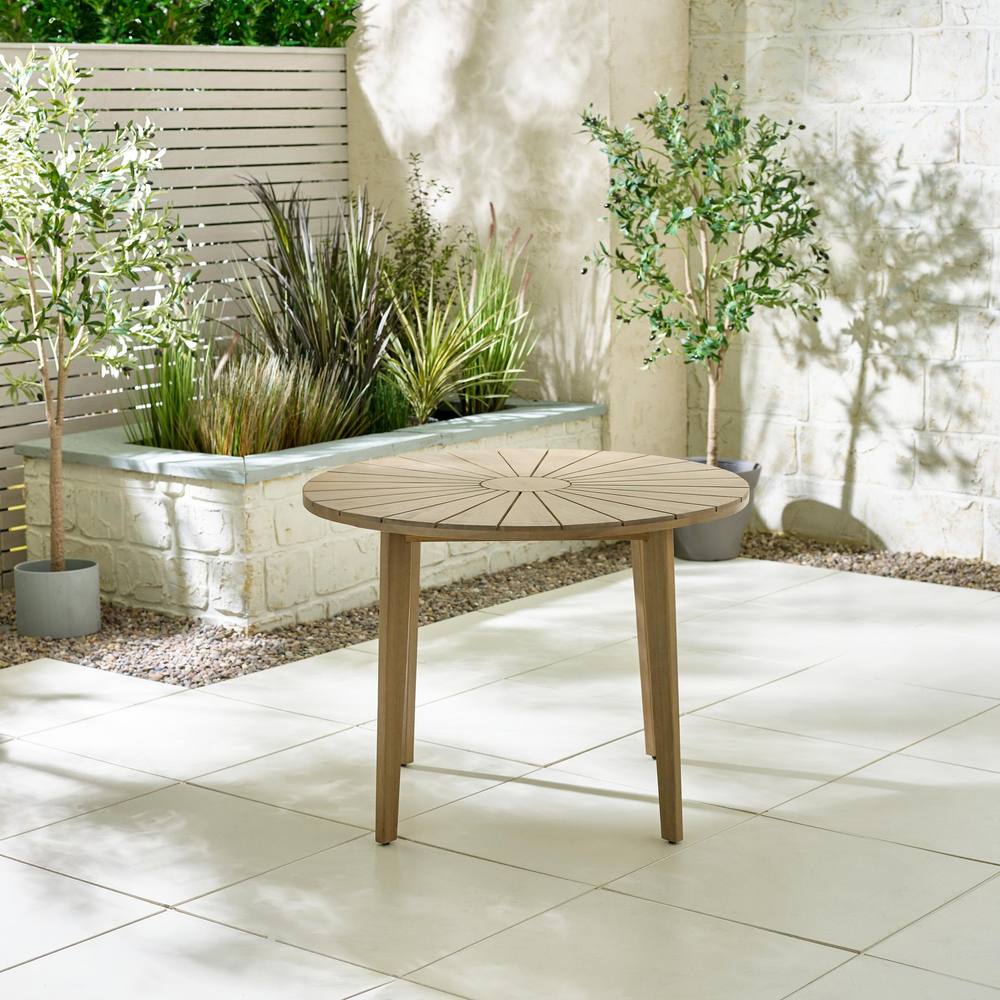 FurnitureboxUK Tari 100cm Round Solid Wood Outdoor Dining Table in Light Brown