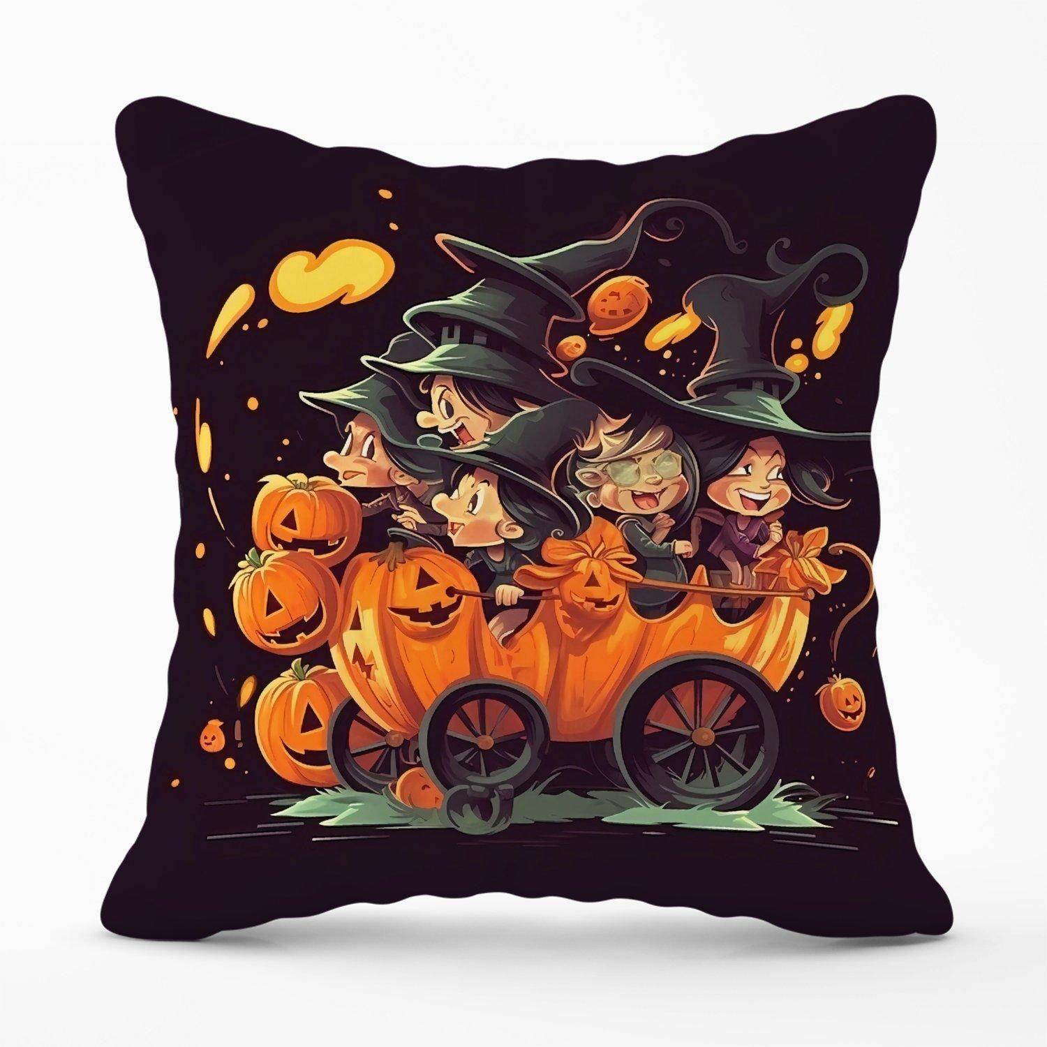 Warren Reed - Designer Cartoon Illustrations A Magical Pumpkin Carriage With Outdoor Cushion in Orange