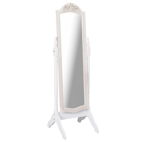 Julian Cheval Floor Mirror In White And Distressed Effect Wooden