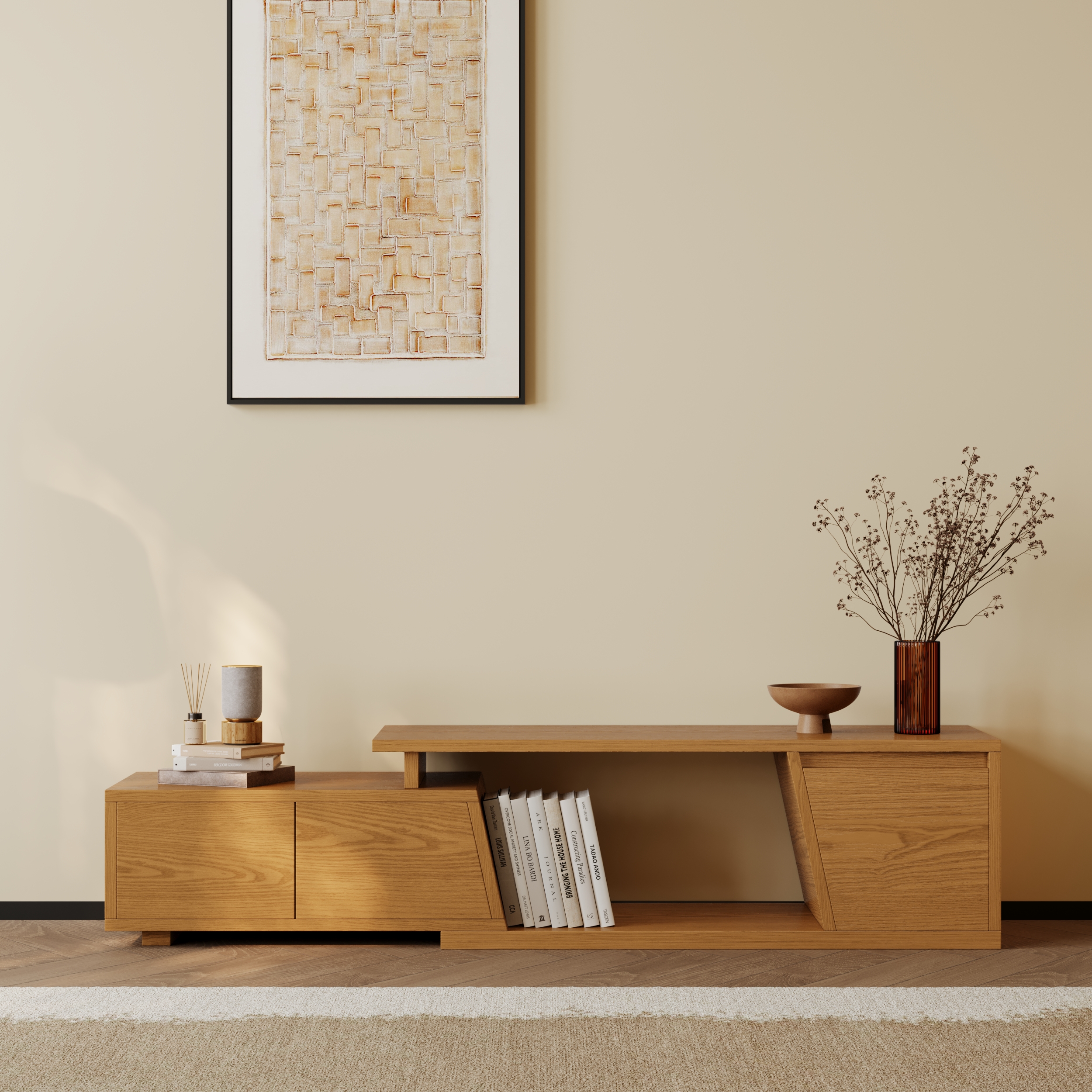 Fero Natural Extendable TV Stand with 3 Drawers 1200 mm - 1800 mm