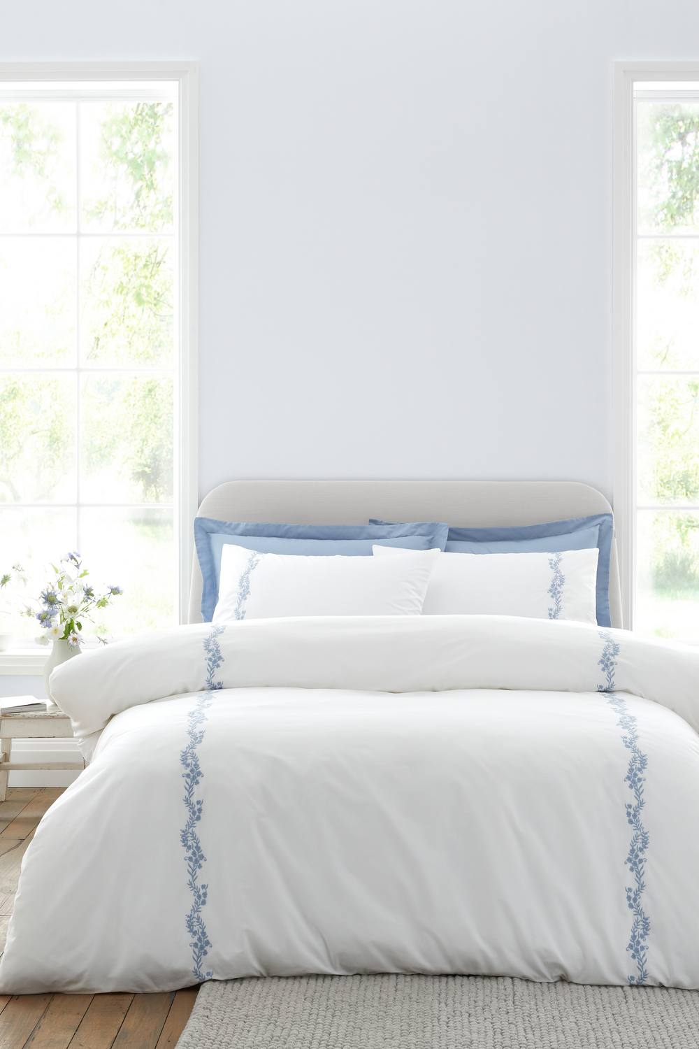 Bianca 'Camille Embroidered Floral' 200 Thread Count Cotton Duvet Cover Set in Blue