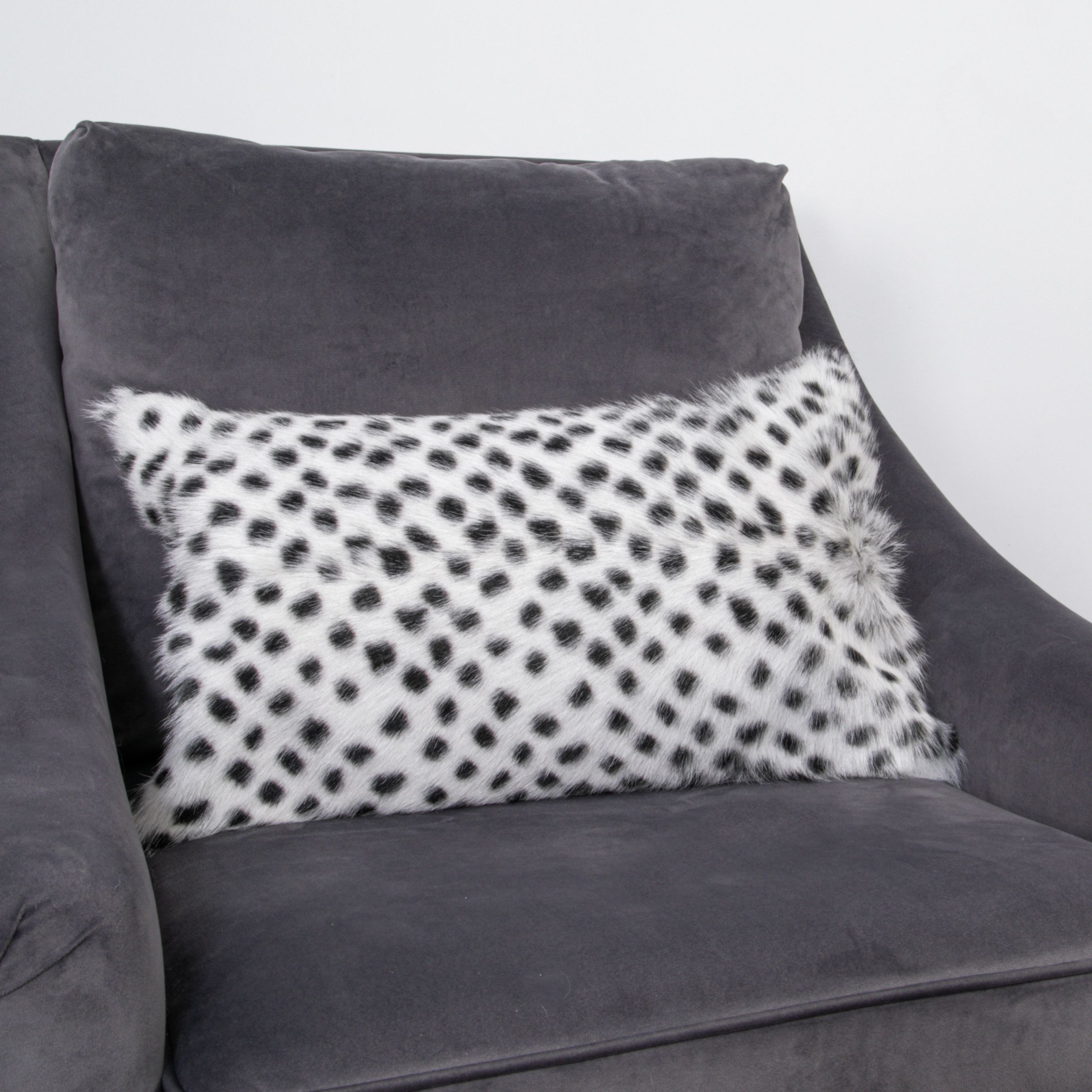 Native Natural Black Dot Goatskin Print Cushion in White