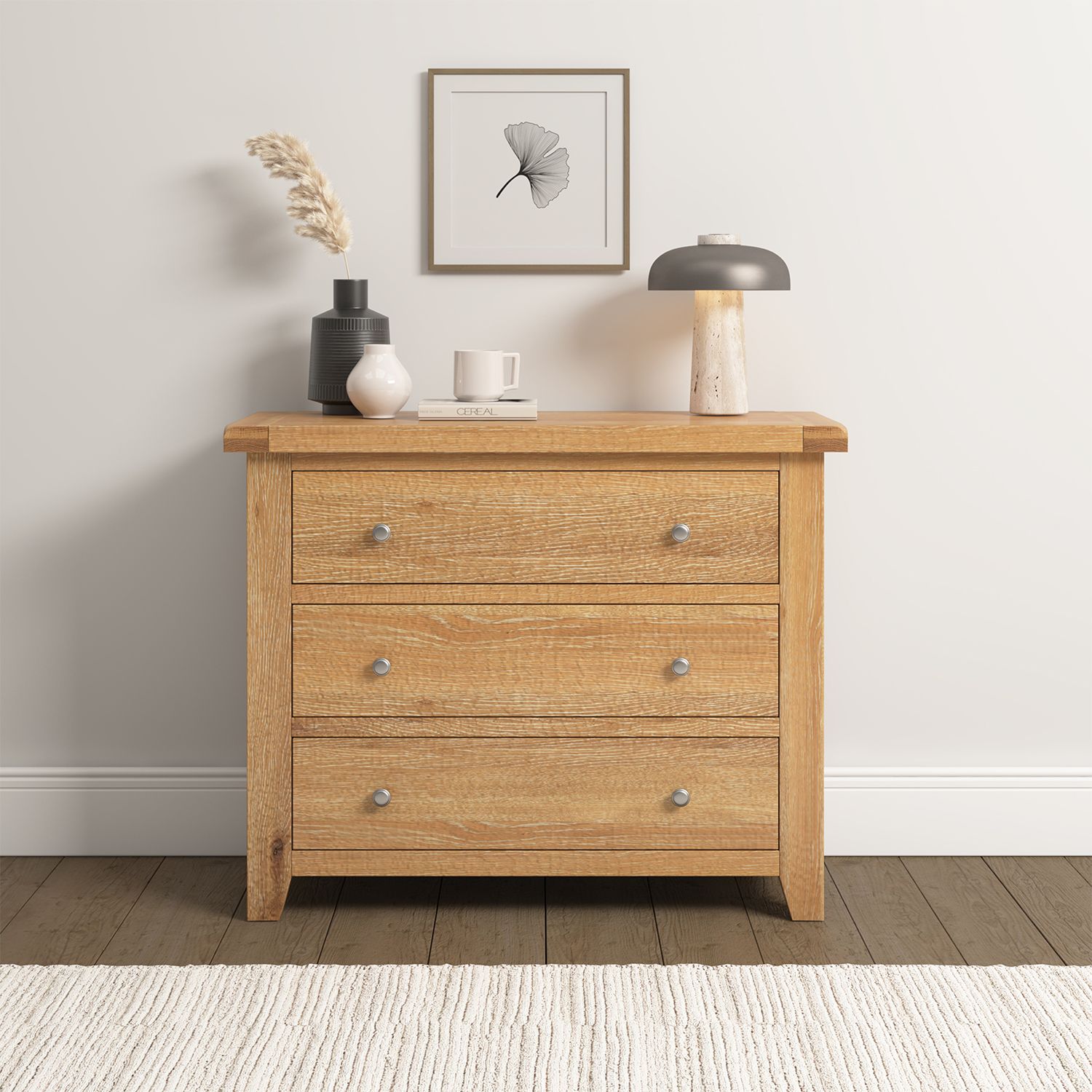 Seconique Windsor 3 Drawer Chest (Fully Assembled) in Light Oak