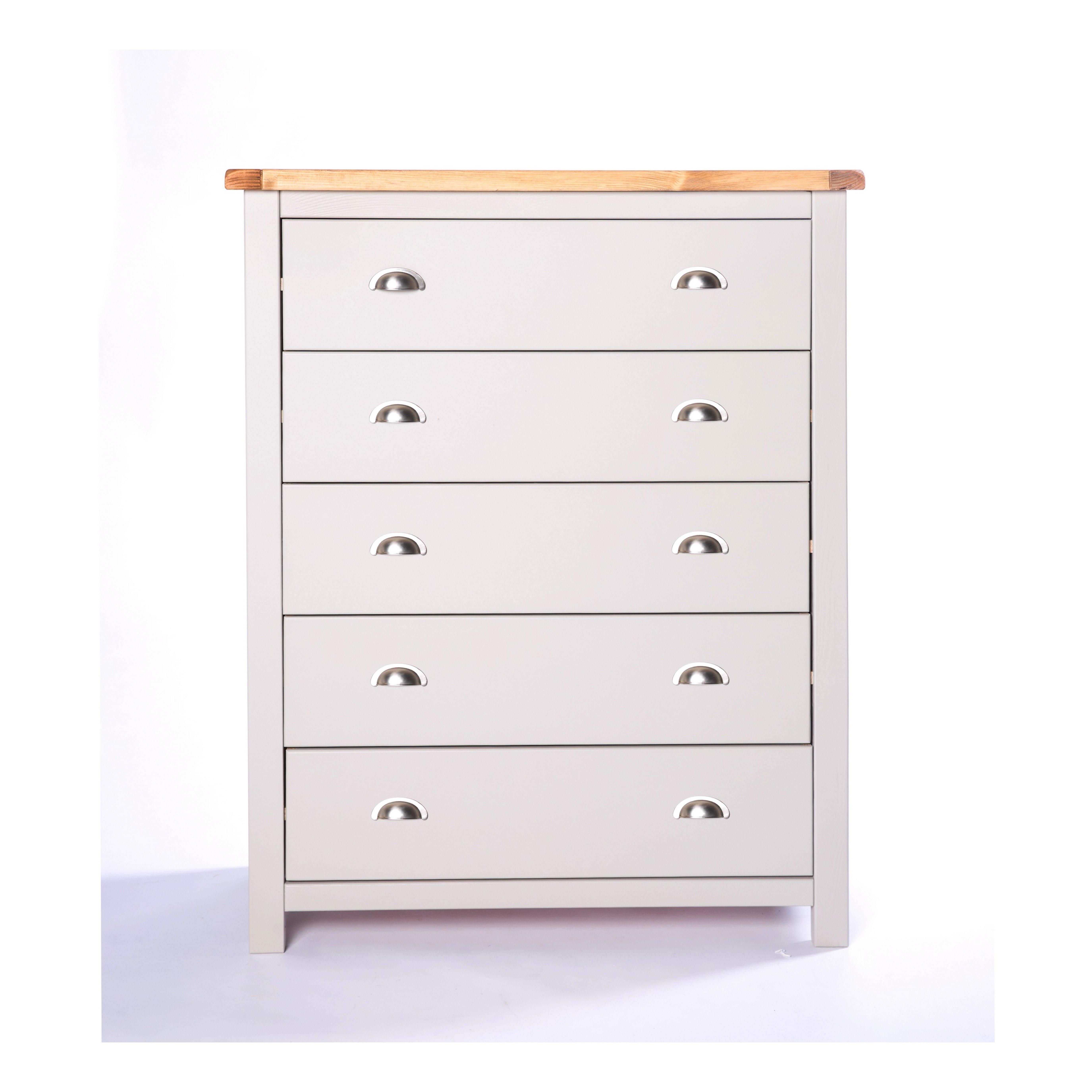 Cabinet Bits Argenta 5 Drawer Chest of Drawers Chrome Cup Handle in Light Grey