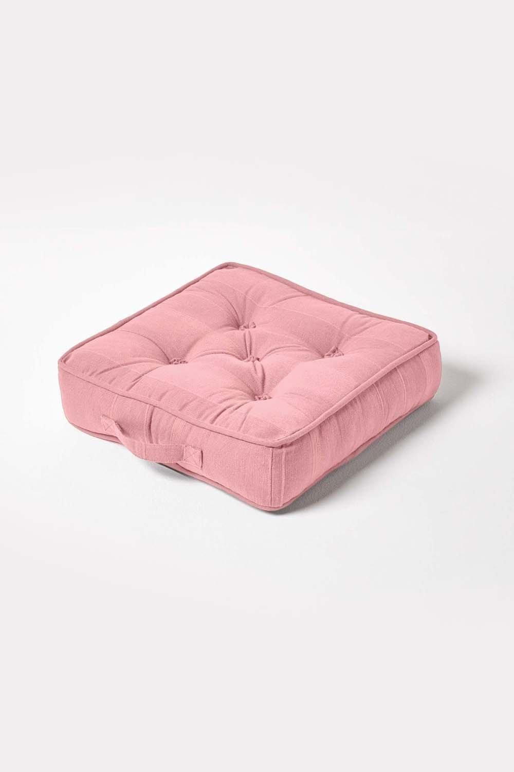 Homescapes Rajput Ribbed Cotton Floor Cushion in Pink