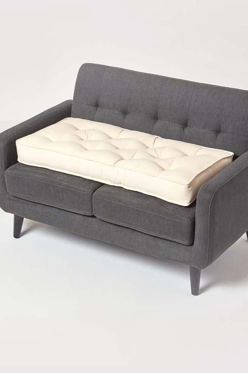 Homescapes Cotton 2 Seater Booster Cushion in Cream