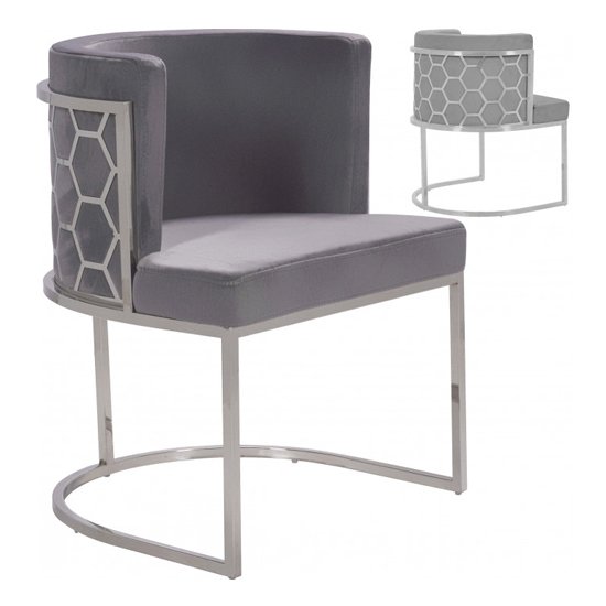 Meta Grey Velvet Dining Chairs In Pair With Silver Legs