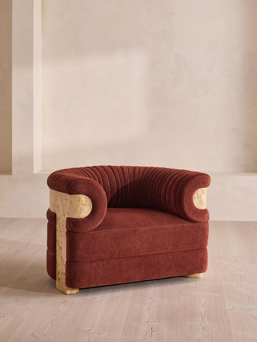 Caleb Armchair, Blonde Burl, Linen Chenille Rust