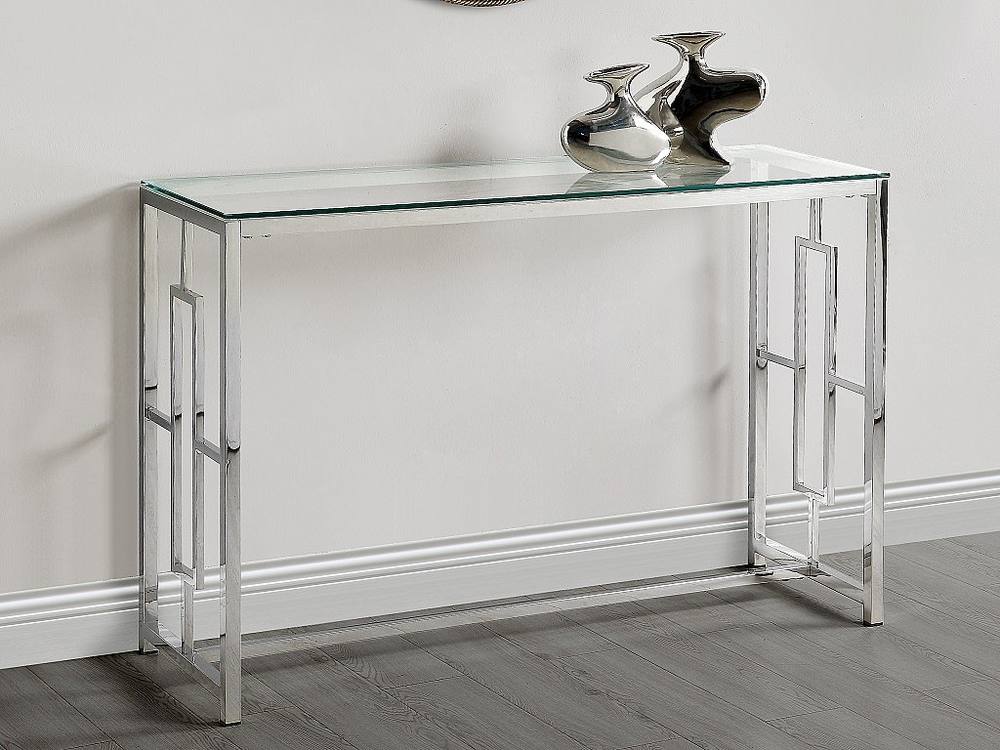 Vente-unique Tempered Glass & Steel Console - Chrome - CLOTILDE By Pascal in Clear