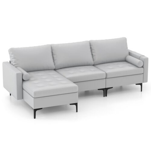 Costway Modular Sectional Sofa Loveseat 2-3-Seater Sofa Seat L-Shaped Padded Cushions in Grey