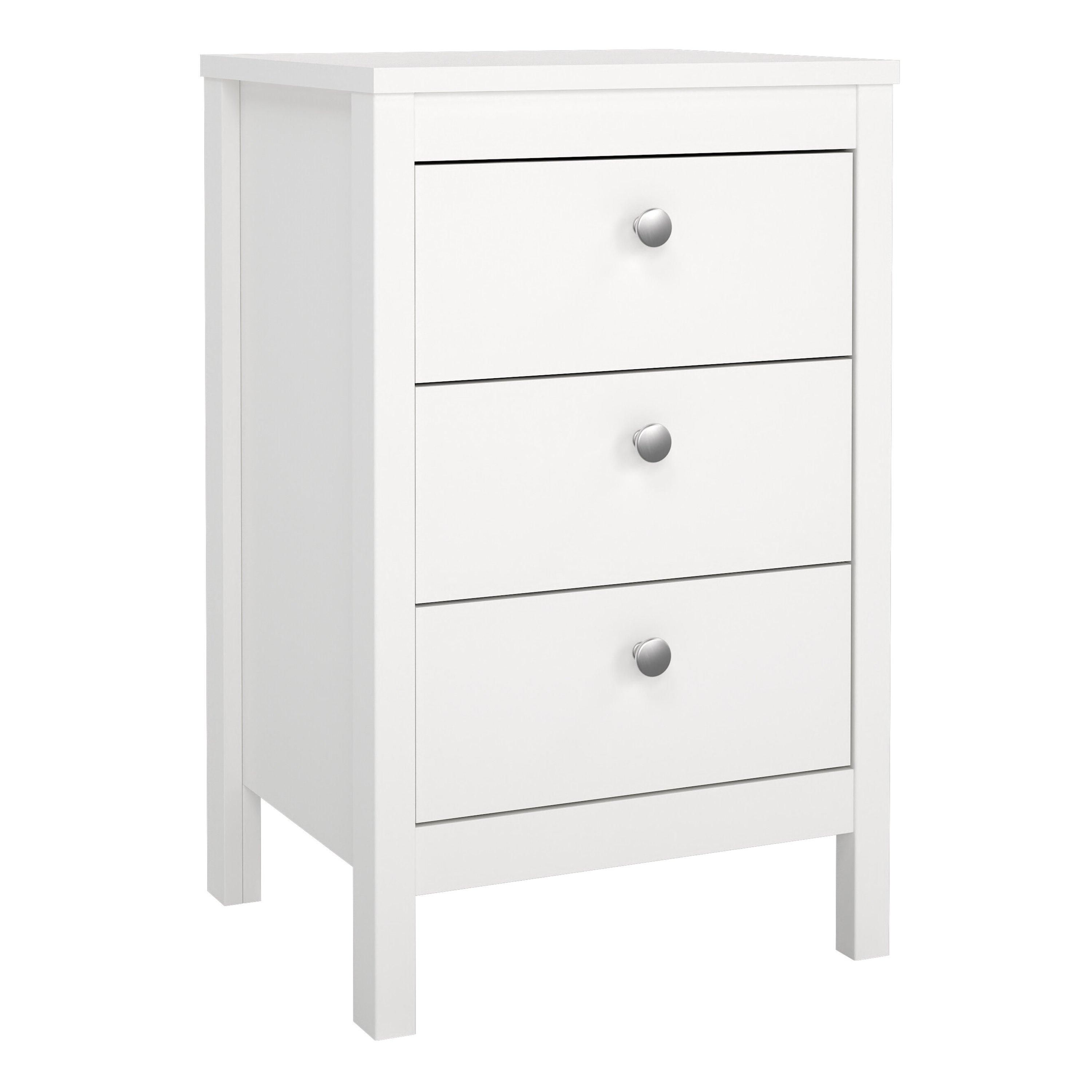 Furniture To Go Madrid Bedside Table 3 Drawers in White