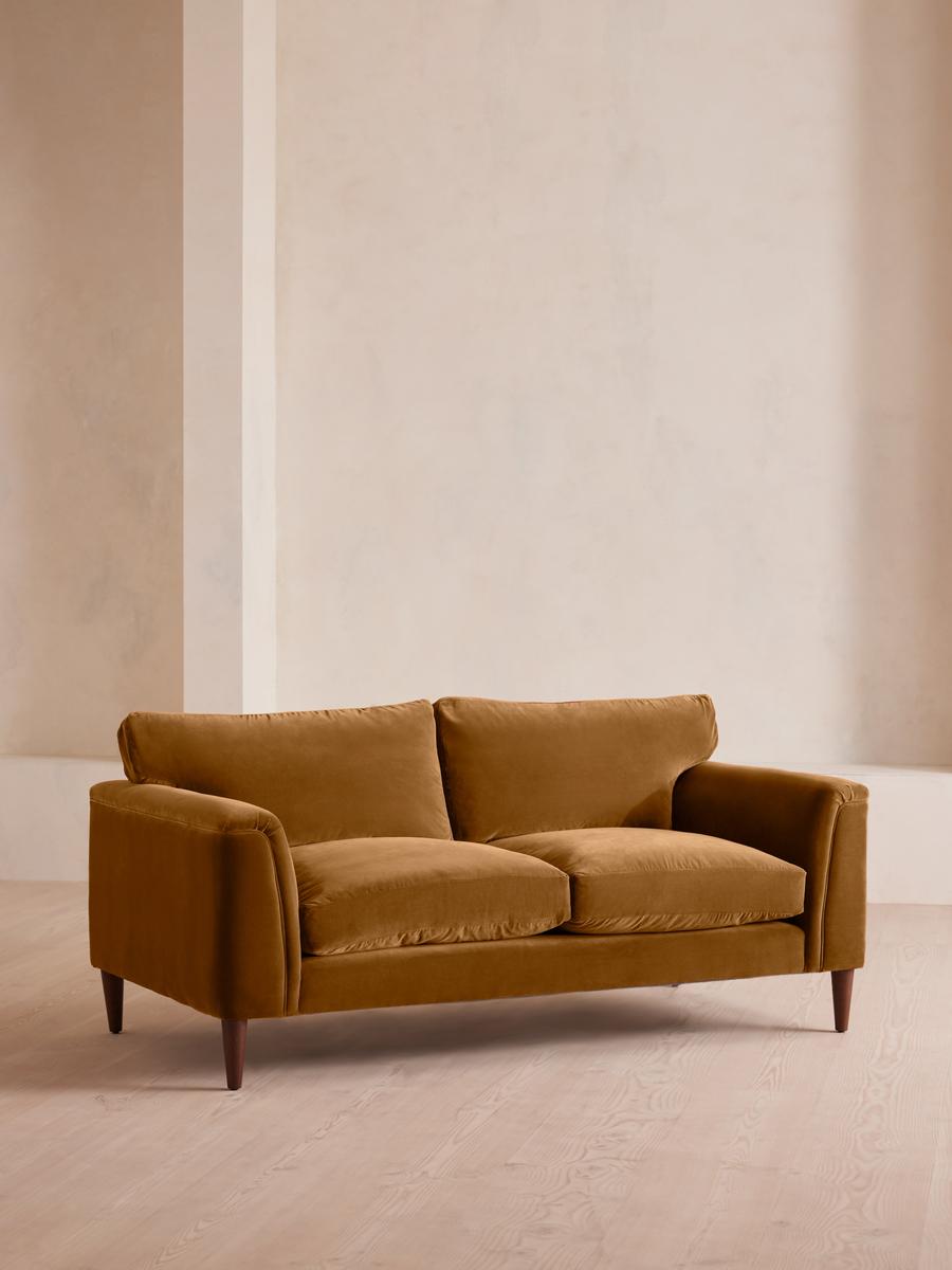 Reya Two Seater Sofa, Velvet, Mustard