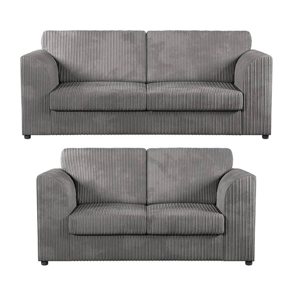 Bliss Furniture Jumbo Cord High Back 3+2 Seater Sofa Set in Grey