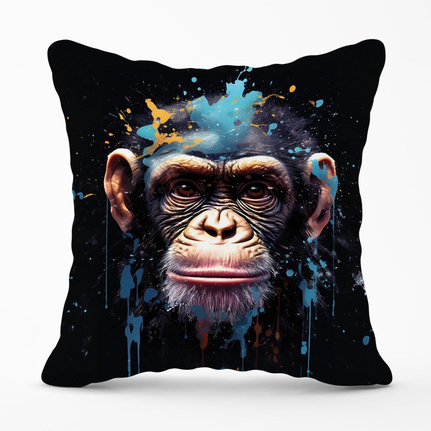 Warren Reed - Designer Monkey Face Splashart with Blue Outdoor Cushion