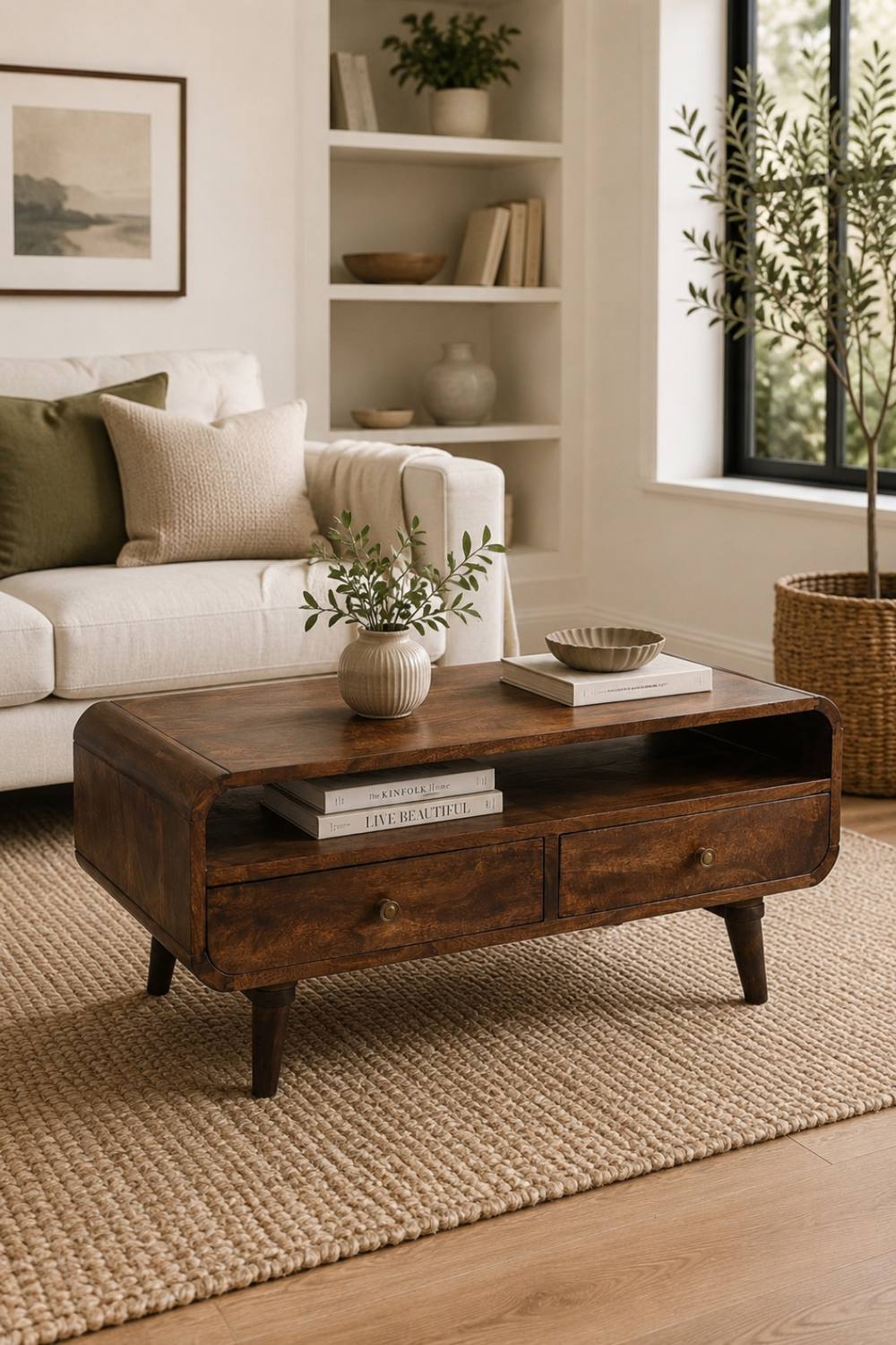 IH Design Rowledge Dark Mango Wood TV Stand 2 Drawers in Dark Brown