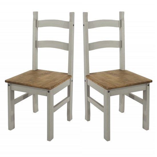 Corina Wooden Dining Chairs In Grey Washed Wax In A Pair
