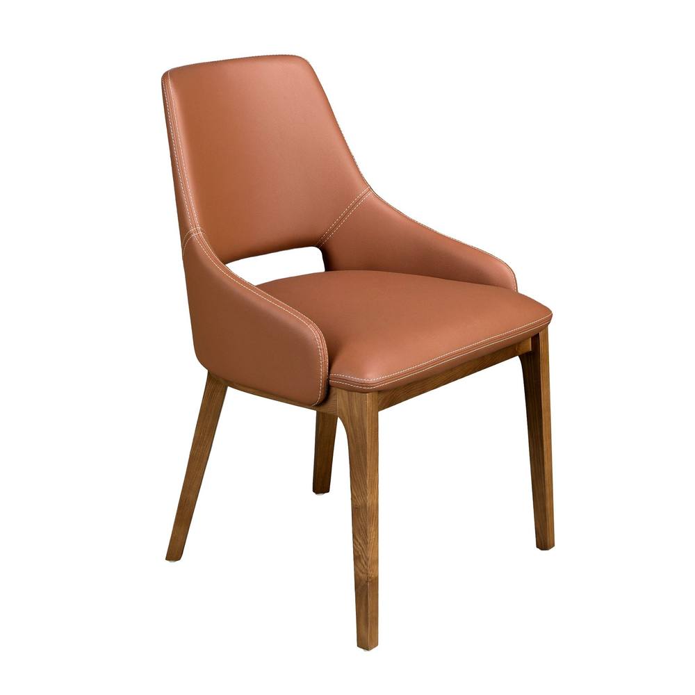 Angel Cerda Brown Leatherette Dining Chair with Walnut Legs