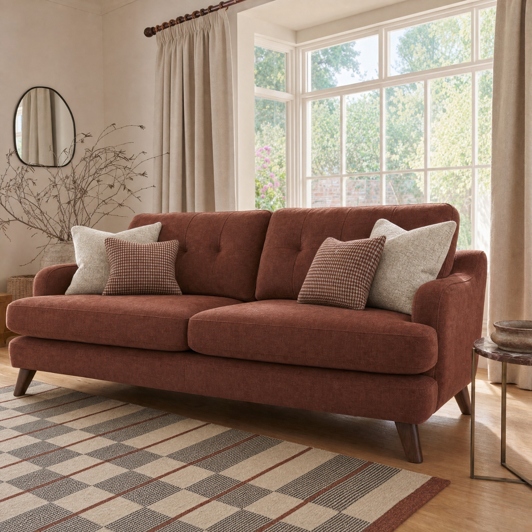 Loften Extra Large Sofa-Witton Brick+A Walnut Feet, Red Fabric | Barker & Stonehouse 4