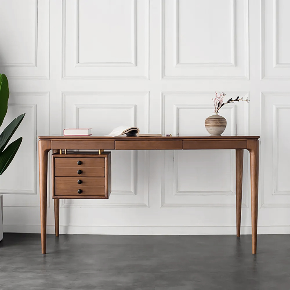 Mid-century Style Walnut Ash Wood Writing Desk Home Office Desk with 3 Drawers Office Furniture (1400mm)