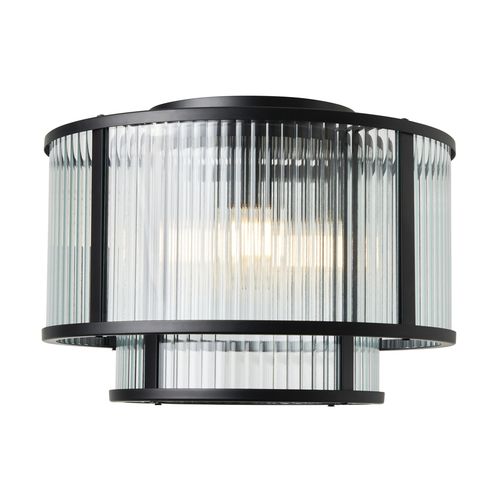 Jasmine Ribbed Glass Flush Ceiling Light, Black