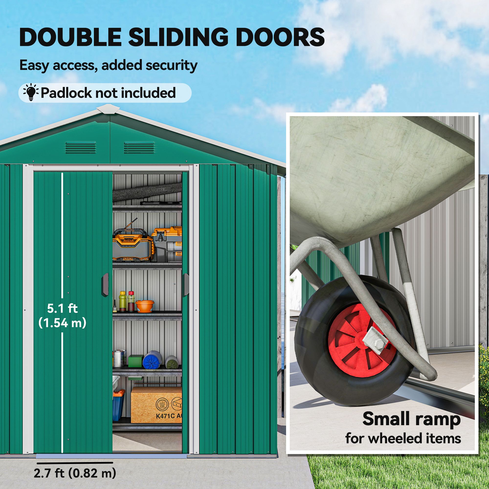 OUTSUNNY 6.5ft x 3.5ft Garden Storage Shed, Large Metal Shed in Green 6