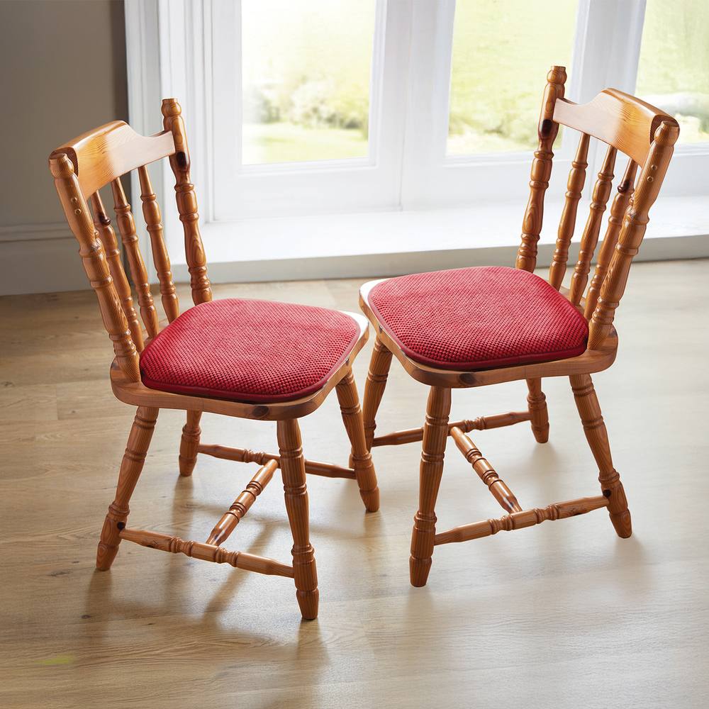 Coopers of Stortford Pack of 2 Memory Foam Dining Chair Seat Pads - Chenille, Non-Slip Back in Burgundy