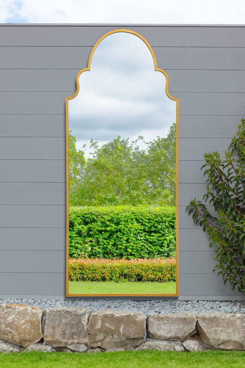 MirrorOutlet Gold Framed Arched Leaner/Wall Garden Mirror 79" x 33" (200x85CM)