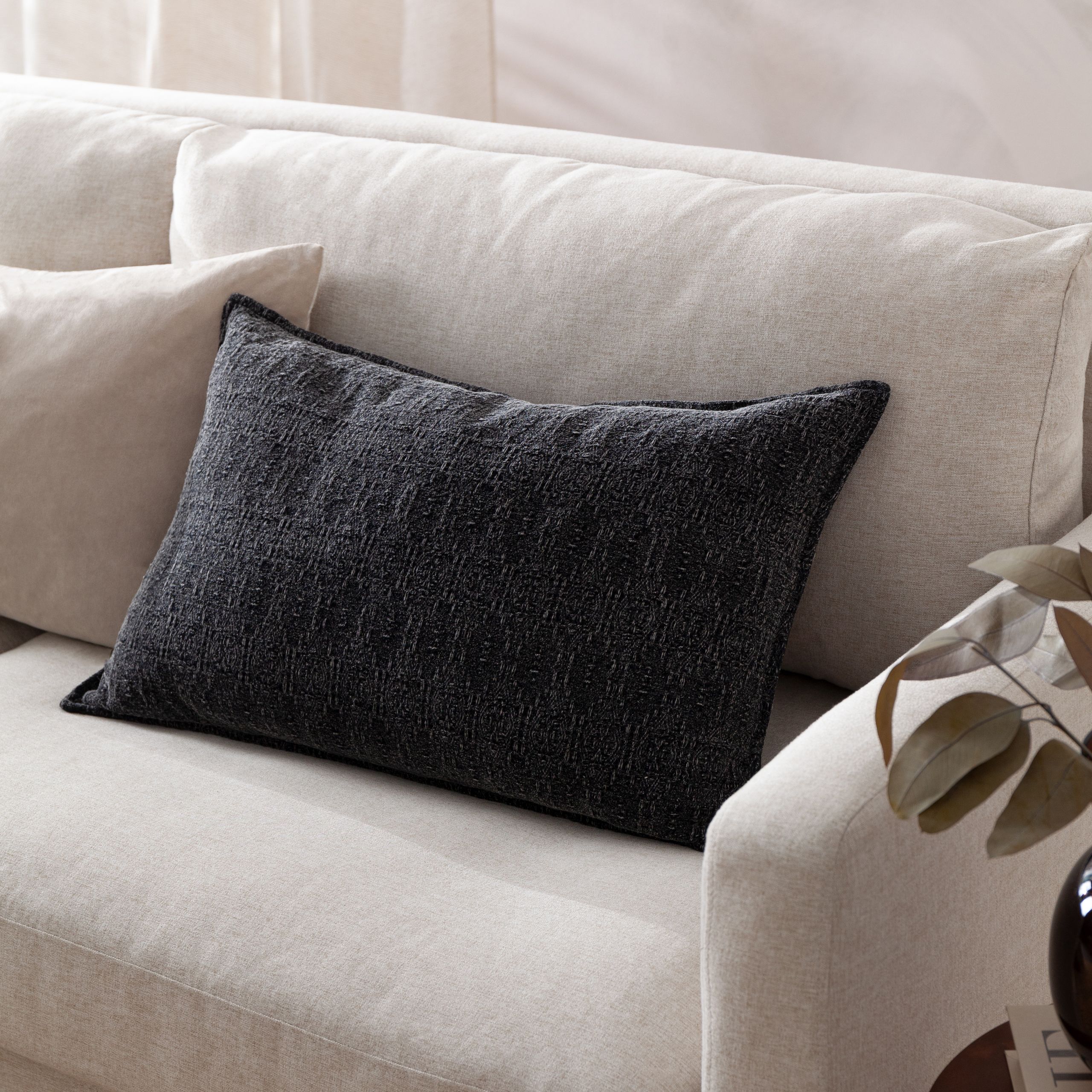 Yard Ramas Textured Jacquard 100% Cotton Cushion in Black