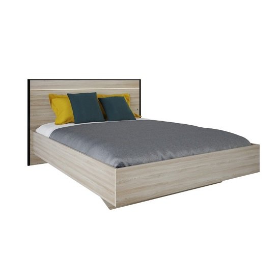 Estelle Wooden Double Bed In Shannon Oak With LED