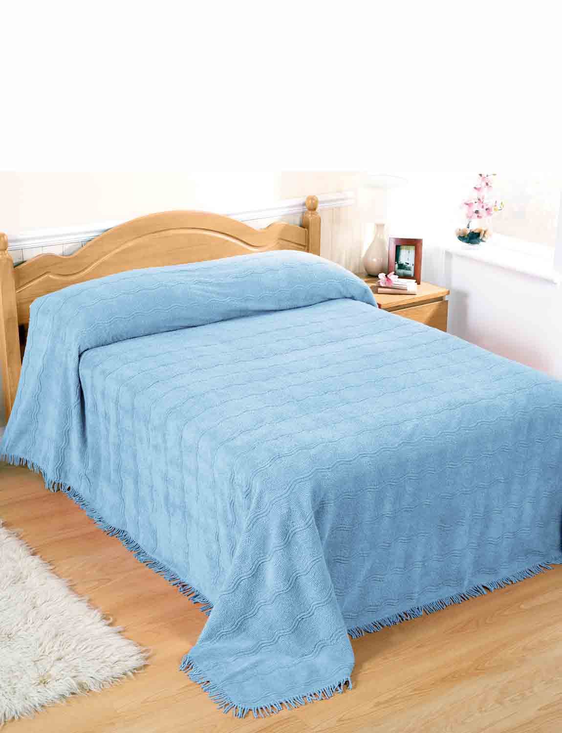 Diana Cowpe Candlewick Bedspread in Blue